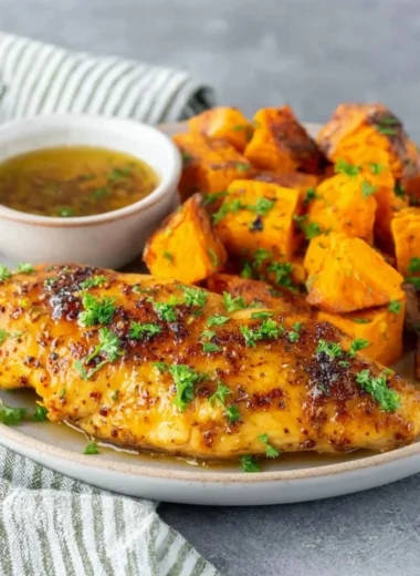 Honey Garlic Chicken Tenders served with dipping sauce