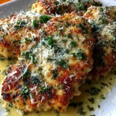 Delicious plate of Lemon Chicken Romano garnished with herbs.