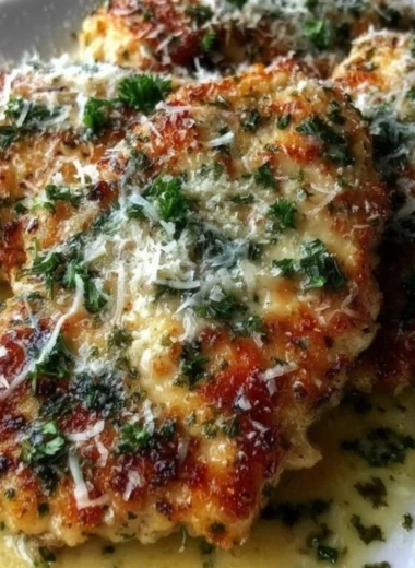 Delicious plate of Lemon Chicken Romano garnished with herbs.