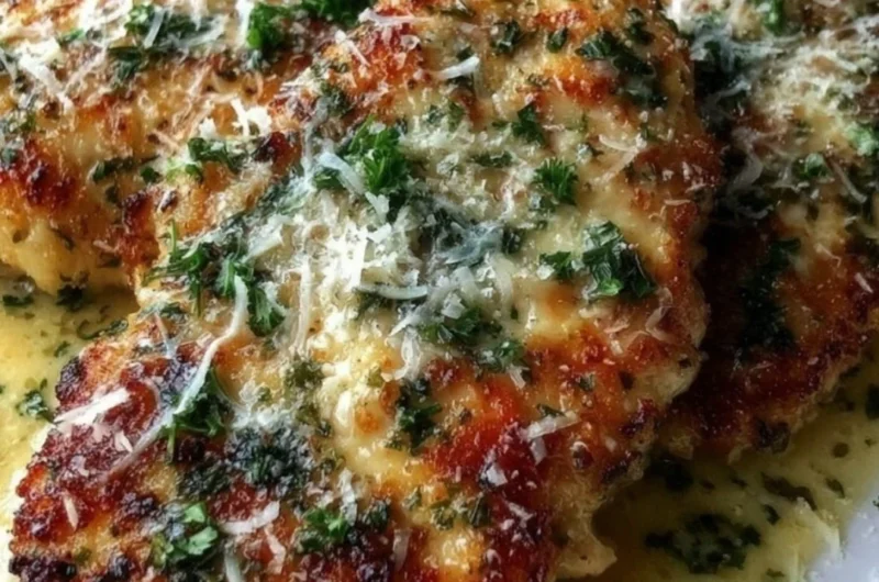 Delicious plate of Lemon Chicken Romano garnished with herbs.