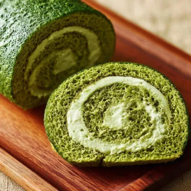 Delicious Matcha Roll Cake with cream filling and green tea flavor