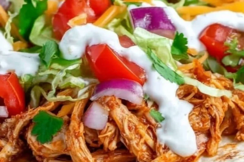 Delicious Mexican Pulled Chicken served in a colorful taco bowl