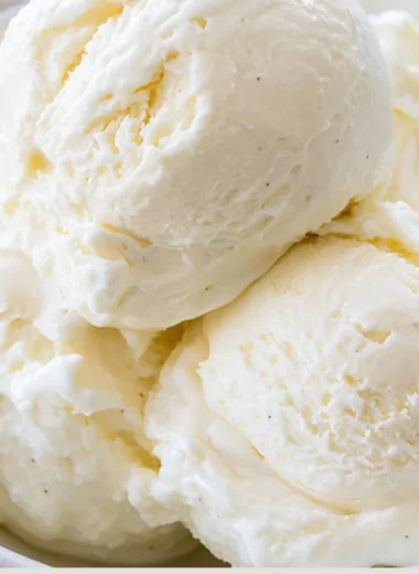 Delicious no-churn ice cream served in a bowl with toppings