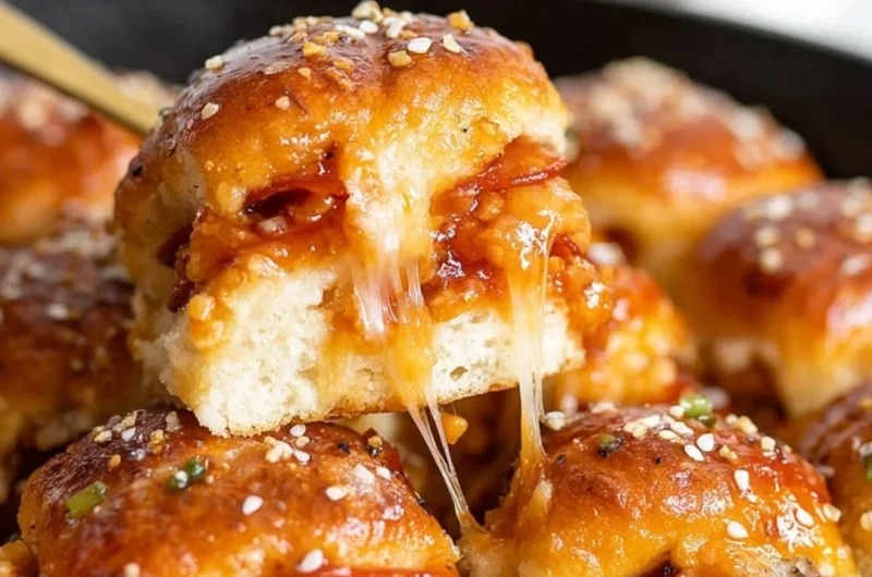 Homemade pizza sliders with cheese and pepperoni on a plate