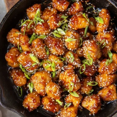 Delicious Sesame Chicken served with sesame seeds and vegetables.