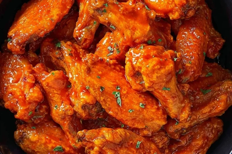 Plate of slow cooker buffalo wings with a side of celery and blue cheese dressing