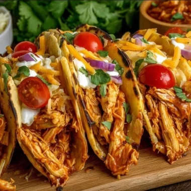 Delicious slow cooker shredded chicken tacos served with fresh toppings