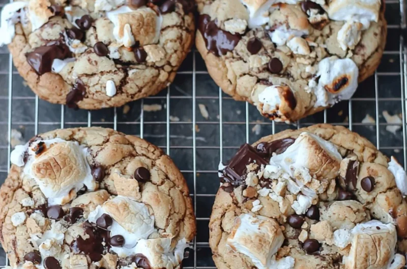Delicious s'mores cookies with chocolate, marshmallows, and graham crackers