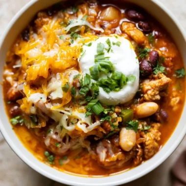 Bowl of Turkey Pumpkin Chili topped with fresh herbs