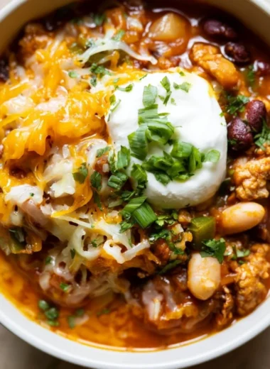 Bowl of Turkey Pumpkin Chili topped with fresh herbs