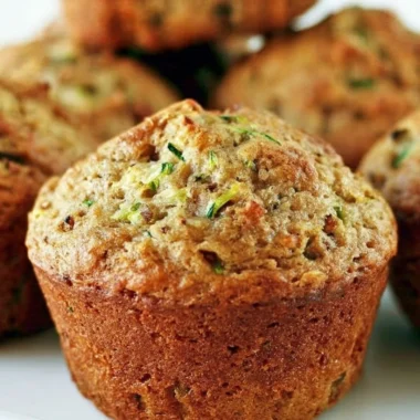 Freshly baked zucchini bread muffins on a wooden table.