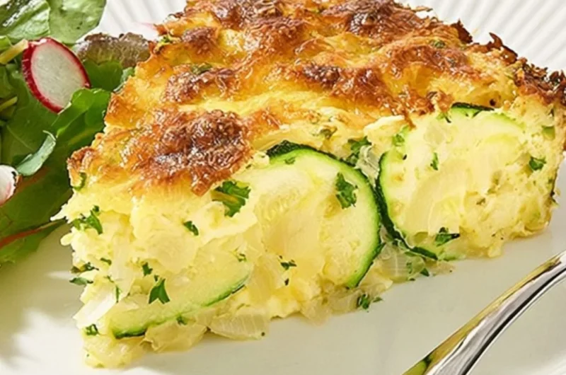 Delicious homemade zucchini pie, baked to perfection and ready to enjoy.