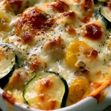 Cozy chicken zucchini bake with melted cheese and fresh herbs