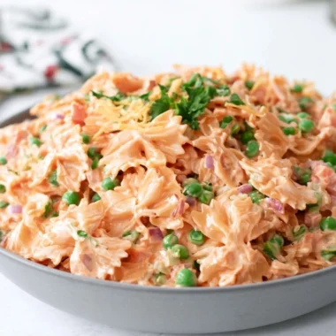 Cozy French dressing pasta salad with fresh vegetables and pasta