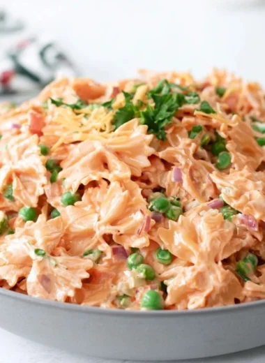 Cozy French dressing pasta salad with fresh vegetables and pasta