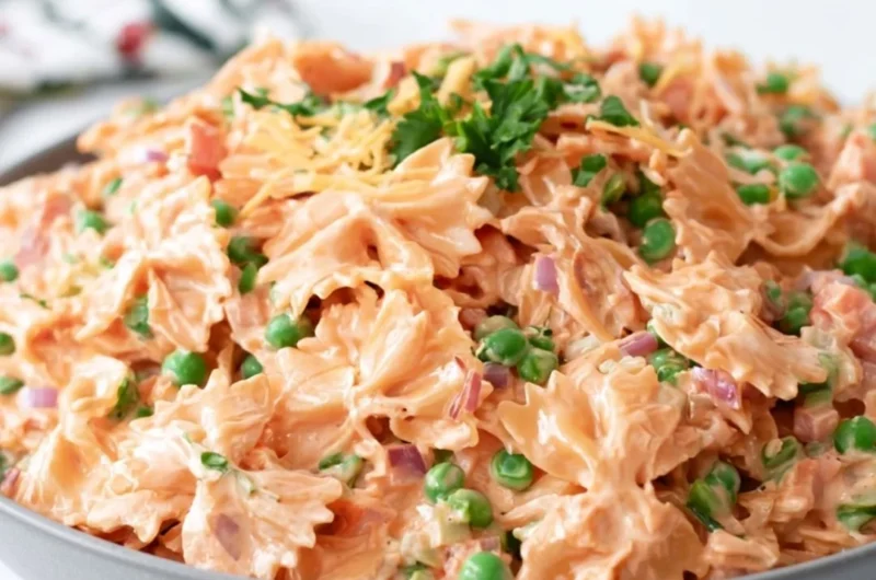 Cozy French dressing pasta salad with fresh vegetables and pasta