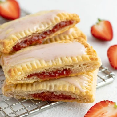 Homemade sourdough pop tarts filled with fruit and dusted with powdered sugar