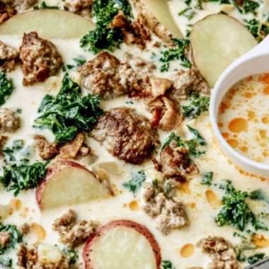 Bowl of warm Tuscany soup with herbs and vegetables