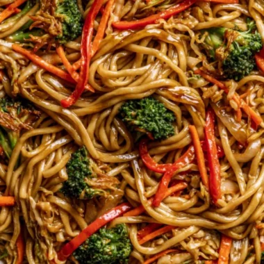 Cozy Veggie Lo Mein dish with colorful vegetables and noodles