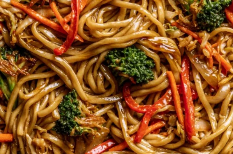 Cozy Veggie Lo Mein dish with colorful vegetables and noodles