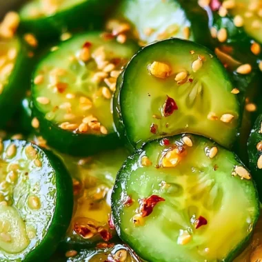 Bowl of refreshing Easy Asian Cucumber Salad with sesame dressing and herbs