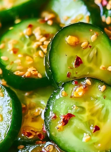 Bowl of refreshing Easy Asian Cucumber Salad with sesame dressing and herbs