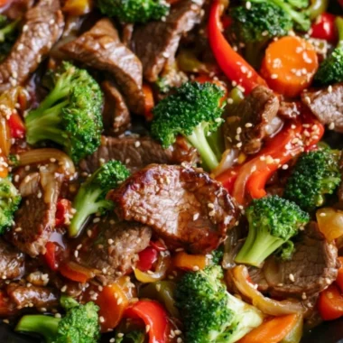 Delicious easy beef stir fry with colorful vegetables and savory sauce