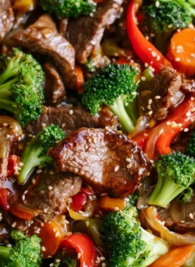 Delicious easy beef stir fry with colorful vegetables and savory sauce