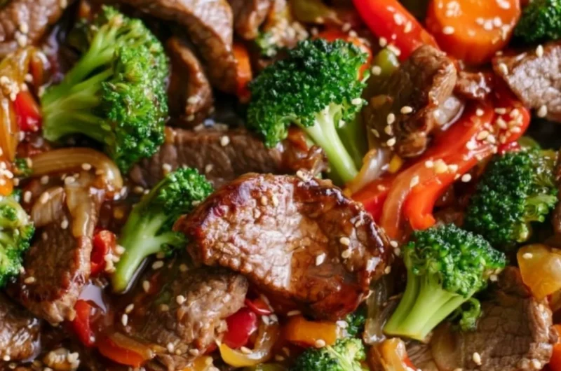 Delicious easy beef stir fry with colorful vegetables and savory sauce