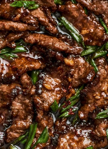 Delicious easy Mongolian beef stir-fry dish served on a plate