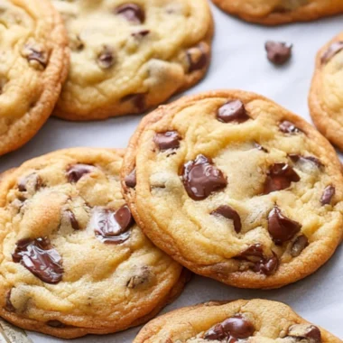 Freshly baked bakery-style chocolate chip cookies on a cooling rack