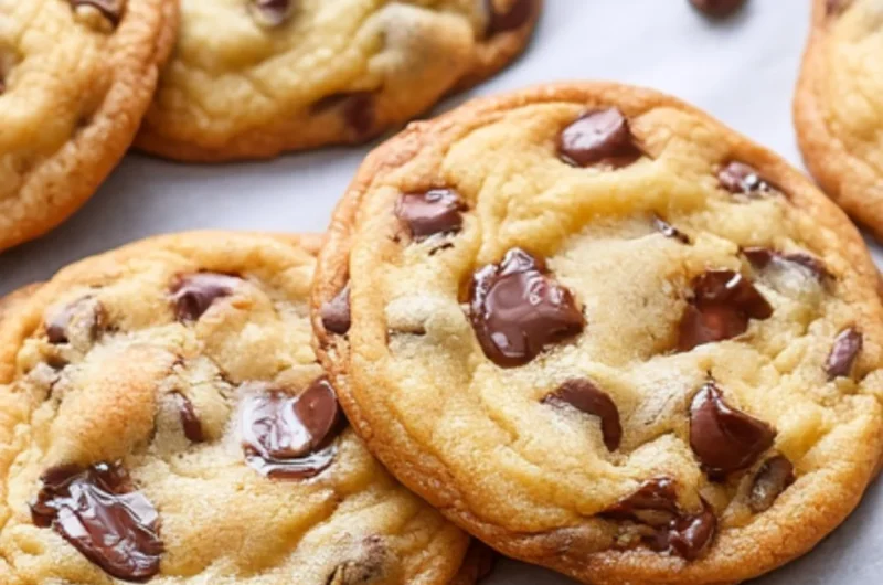 Freshly baked bakery-style chocolate chip cookies on a cooling rack