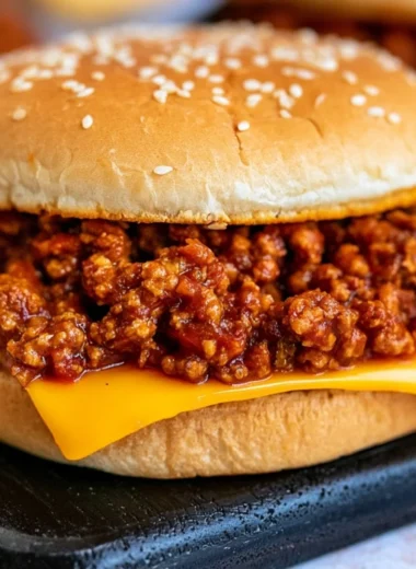 Delicious slow cooker sloppy joes served on a bun with toppings.