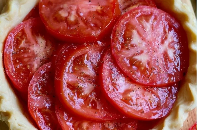 Delicious Southern Tomato Pie with fresh tomatoes layered in a flaky crust