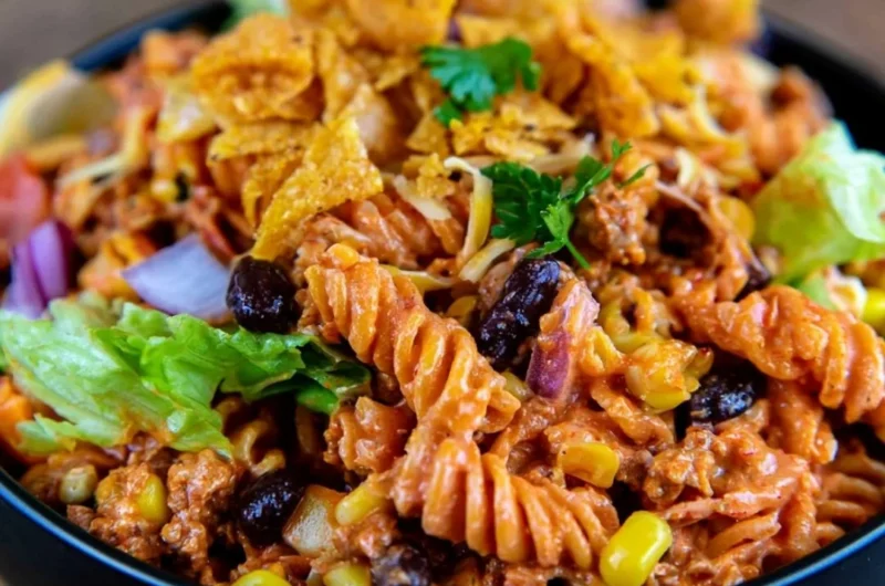Delicious Taco Pasta Salad served in a bowl, perfect for weeknight dinners