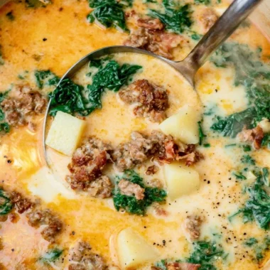 Bowl of Zuppa Toscana, Olive Garden-style soup with kale and sausage