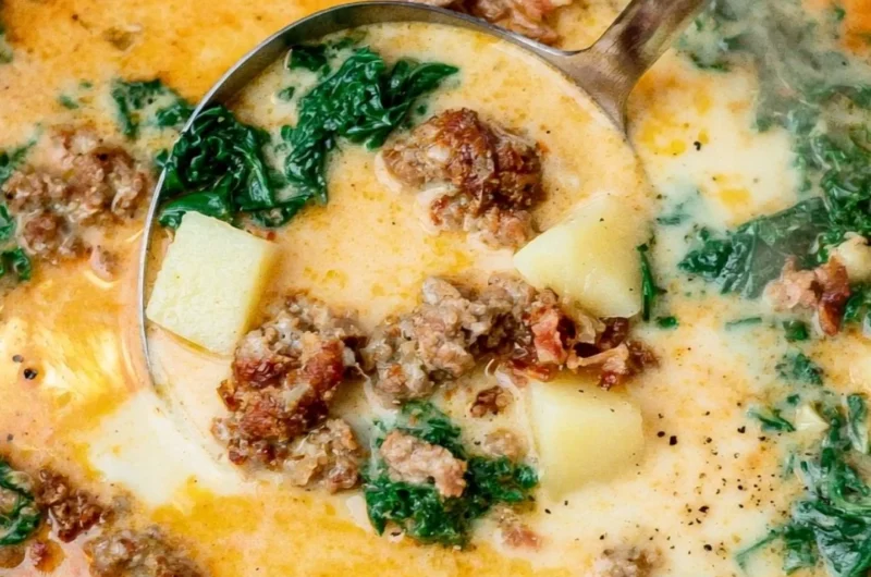 Bowl of Zuppa Toscana, Olive Garden-style soup with kale and sausage