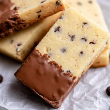 Delicious Chocolate Chip Shortbread Cookies on a baking tray