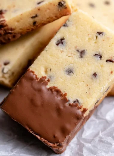 Delicious Chocolate Chip Shortbread Cookies on a baking tray