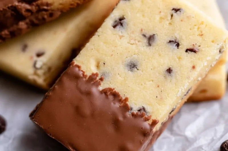 Delicious Chocolate Chip Shortbread Cookies on a baking tray
