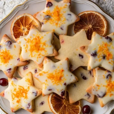 Cranberry Orange Shortbread Cookies on a decorative plate
