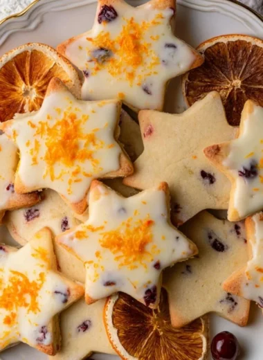 Cranberry Orange Shortbread Cookies on a decorative plate