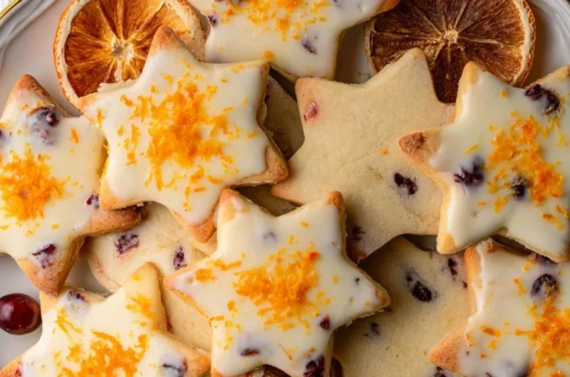Cranberry Orange Shortbread Cookies on a decorative plate