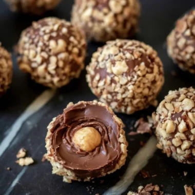 Delicious no bake chocolate hazelnut truffles on a white plate