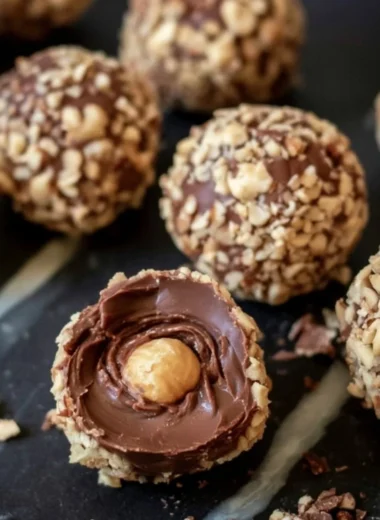 Delicious no bake chocolate hazelnut truffles on a white plate